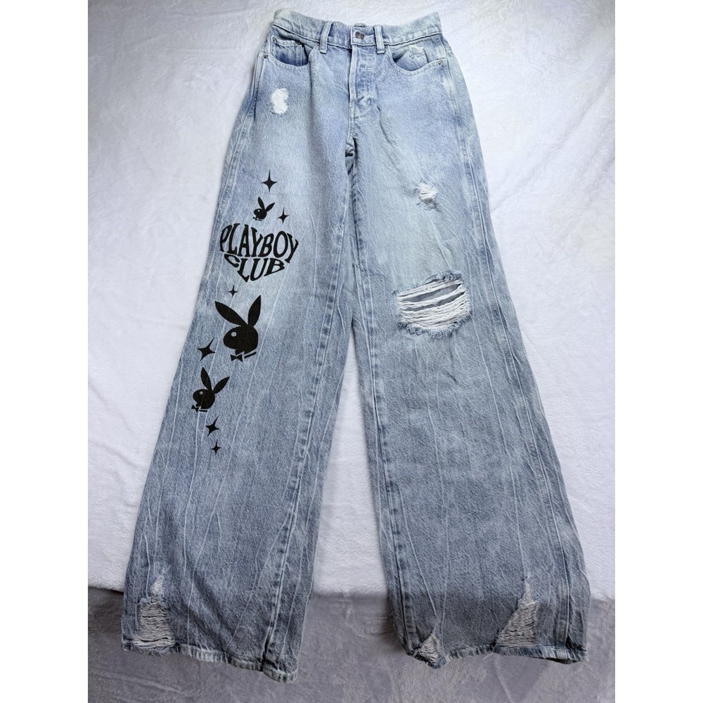 PacSun Playboy Club Eco Super Distressed High Waisted Baggy Jeans 23/24x32
